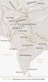 General area of Greco-Buddhism, and boundaries of the Kushan empire at its greatest extent around 150 AD.� It should be possible to replace this fair use image with a freely licensed one. If you can, please do so as soon as is practical.