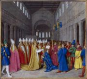 The Coronation of Charlemagne from the Grandes Chroniques de France, illustrated by Jean Fouquet.