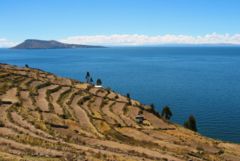 One of the islands from Lake Titicaca: Amantaní in the distance as seen from Taquile.