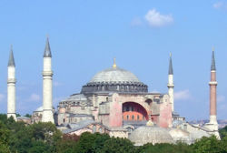 Hagia Sophia, an Eastern Orthodox church converted into a mosque on the day of the Fall of Constantinople. Now it is a museum.