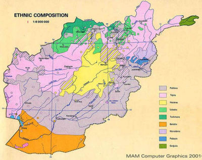 Ethnic groups of Afghanistan         ██�42% Pashtun         ██�27% Tajik       ██�9% Hazara   ██�9% Uzbek ������4% Aimak  ██�3% Turkmen       ██�2% Baloch ������4% other (Pashai, Nuristani, Brahui, Hindkowans, Hindustani, etc.) 