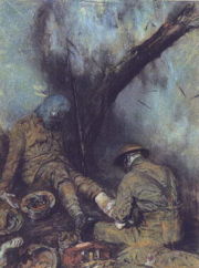 Dressing the Wounded during a Gas Attack, a 1918 painting by the British war artist Austin Osman Spare.