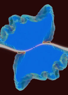 Computer simulation of the formation of a planetary nebula from a star with a warped disk, showing the complexity which can result from a small initial asymmetry.