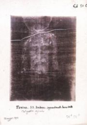 Secondo Pia's negative of the image on the Shroud of Turin has an appearance suggesting a positive image. Many Christians believe this image to be the face of Jesus