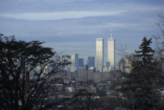 The World Trade Center's twin towers, destroyed in the September 11, 2001 attacks.