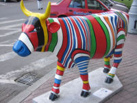 A brightly-painted cow at the 2005 Bucharest CowParade