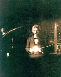 Twain in the lab of Nikola Tesla, spring of 1894