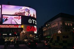 Piccadilly Circus at night.