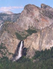 Bridalveil Fall springs from a U-shaped hanging valley that was created by a tributary glacier.