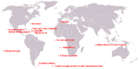 Location of the British Overseas Territories (British Antarctic Territory and Sovereign Base Areas of Cyprus not shown)