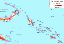 The Solomon Islands.  "The Slot" runs down the center of the islands, from Bougainville and the Shortlands (center) to Guadalcanal (lower right).