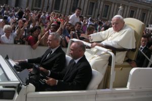 The ailing Pope John Paul II riding in the Popemobile on September 22 2004