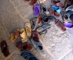 People must remove their shoes when entering the prayer hall