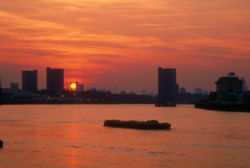 Sunset on the river Thames viewed from Greenwich