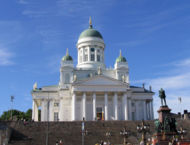 The Helsinki Cathedral with the statue of Emperor Alexander II.