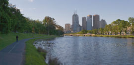 Melbourne's Yarra  River is a popular area for walking, jogging, cycling, rowing and for relaxing on the banks with a picnic