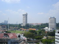 Dataran Merdeka and the tall building at the center is the Royal Malaysian Police headquarters on Bukit Aman.