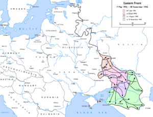 Operation Blau: German advances from 7 May 1942 to 18 November 1942 ██�to 7 July 1942 ██�to 22 July 1942 ██�to 1 August 1942 ██�to 18 November 1942