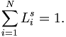 \sum_{i=1}^N L_i^s = 1.