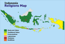 Majority religions in areas of Indonesia.