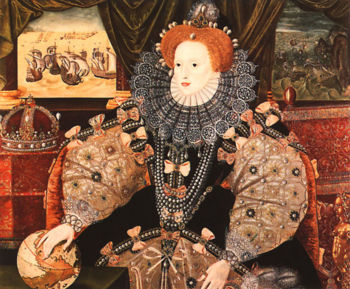  The above portrait of Elizabeth I was made in approximately 1588 to commemorate the defeat of the Spanish Armada (depicted in the background).