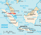 Location of Lake Toba shown in red on map.