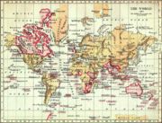 Map of the world from 1897. The British Empire (marked in pink) was the superpower of the 19th century.