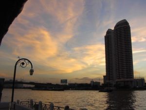 Bangkok from the Chao Phraya River at sunset, July 2004