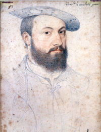 Anne de Montmorency, painted by Jean Clouet (c. 1530).  Montmorency commanded the Swiss assault, and was the only survivor among the French nobles who accompanied it.