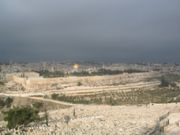 A view of the Old City of Jerusalem taken from the Jewish Cemetery on the Mount of Olives.