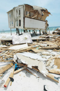 A beachfront home in Navarre Beach, Florida largely destroyed by Hurricane Dennis.