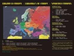 Map showing the approximate current distribution of languages in Europe.