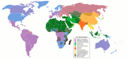 Dominant world religions, mapped by country.