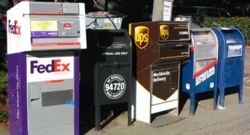 In the United States, private companies such as FedEx and UPS compete with the federal government's United States Postal Service, particularly in package delivery. Different mailboxes are also provided for local and express service.  (The USPS has a monopoly on First Class and Standard Mail delivery.)