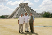 President George W. Bush, President of Mexico, Vicente Fox and Canada's Prime Minister Stephen Harper stand in front of "El Castillo" in  Chichen Itza,  March 30, 2006.