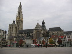 The Onze-Lieve-Vrouwekathedraal (Cathedral of our Lady) at the Handschoenmarkt, in the old quarter of Antwerp is the largest cathedral in the Low Countries and home to several triptychs by Baroque painter Rubens. It remains the tallest building in the city