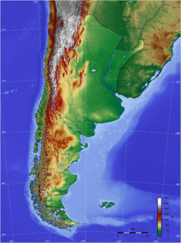 Topographic map of Argentina (including some territorial claims)