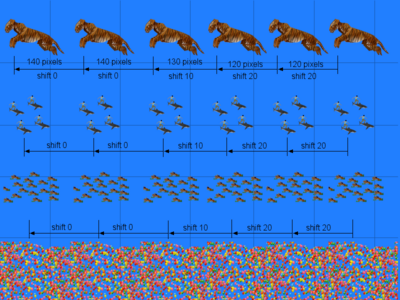 Patterns in this autostereogram appear at different depth across each row.