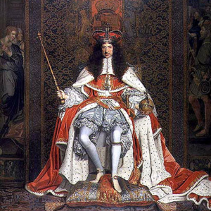 The Sovereign is crowned at Westminster Abbey, as depicted in the above portrait of King Charles II.