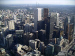 View of skyscrapers in the Financial District from the CN Tower.