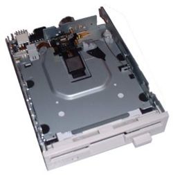 The 3½-inch floppy disk drive automatically engages when the user inserts a disk, and disengages and ejects with the press of the eject button. On Macintoshes with built-in floppy drives, the disk is ejected by a motor (similar to a VCR) instead of manually; there is no eject button. To eject a disk, drag the disk's desktop icon onto the Trash icon.