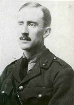 Tolkien in 1916, wearing his British Army uniform in a photograph from the middle years of WW1 (from Carpenter's Biography)