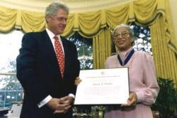 Rosa Parks and previous U.S. President Bill Clinton