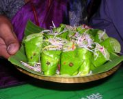 Sweet Paan, Betel leaves stuffed with Indian spices and sweeteners, is a popular mouth freshener in Delhi.