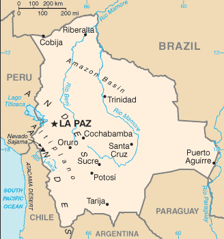 Map of Bolivia from the CIA World Factbook.