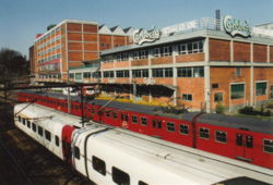 Trains in Copenhagen outside the Carlsberg building