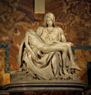 Pietà, Michelangelo, 16th c.: Jesus' mother Mary holds the body of her dead son