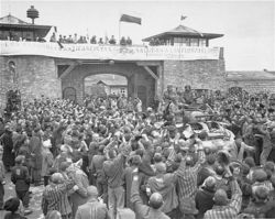 Tanks of U.S. 11th Armored Division entering the Mauthausen concentration camp; the photo was taken on May 6 1945