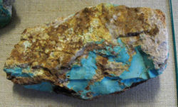 Massive turquoise in matrix with quartz from Mineral Park, Arizona.