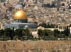 Jerusalem is an ancient and sacred city of key importance to three major religions: Islam, Judaism, and Christianity. Pictured is the Dome of the rock. It is a constituent of the Mosque, "Masjid-ul-Aqsa"